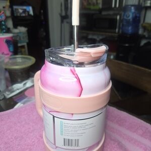 Pink and White Insulated Tumbler with Straw
